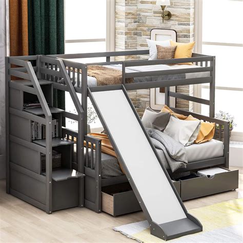 Amazon.com: Twin Over Full Bunk Bed with Drawers, Storage and Slide ...