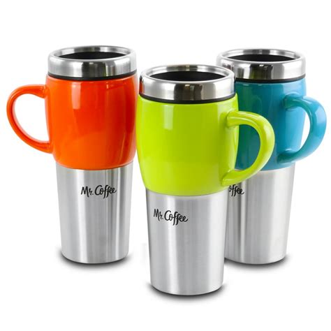 Mr. Coffee Traverse 3 Piece 16 Ounce Stainless Steel and Ceramic Travel ...