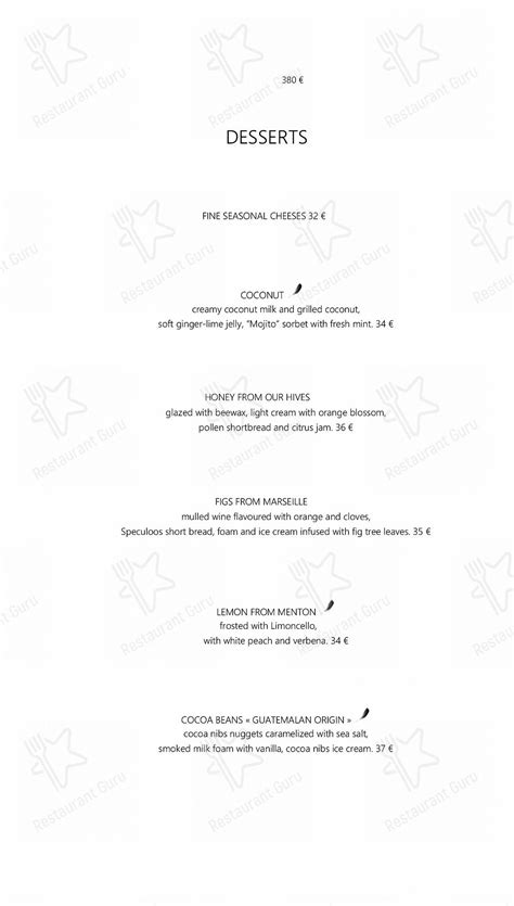 Menu at Epicure restaurant, Paris, 112 Rue du Faubourg Saint-Honoré