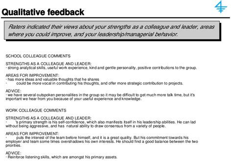 A sample 360-degree feedback report: qualitative feedback » Joshua Spodek