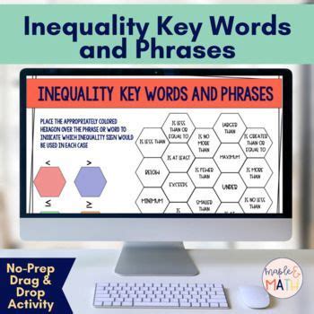 Inequality Key Words and Phrases Digital Drag-and-Drop Activity 6th ...