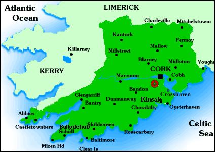 Cork County Map Area - Map of Ireland City Regional Political