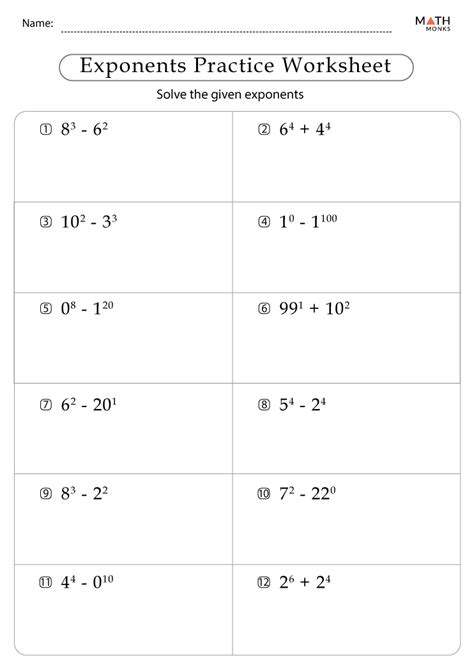 Exponents Worksheets with Answer Key