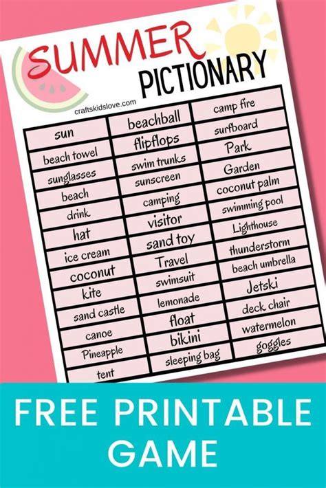 Free Printable Summer Pictionary Game - Crafts Kids Love