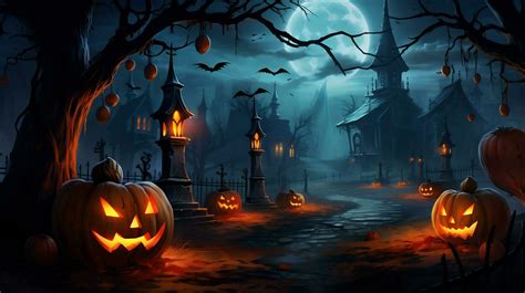 Spooky halloween wallpaper with pumpkin and old house 27807583 Stock ...