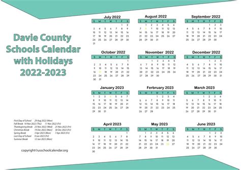 Davie County Schools Calendar with Holidays 2022-2023