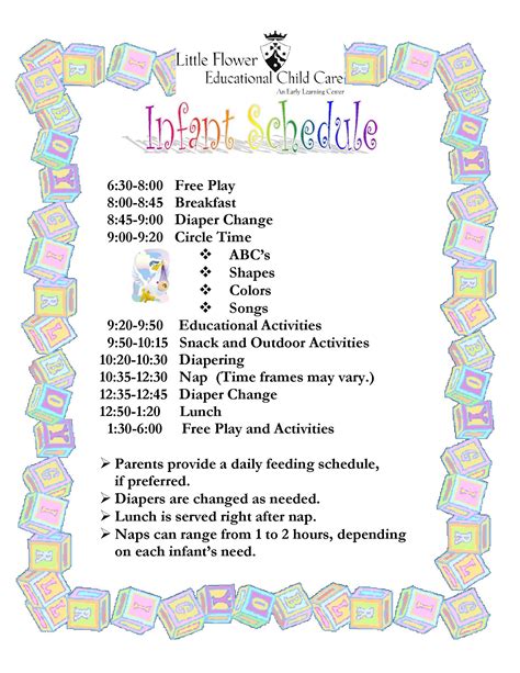 Infant Daily Schedule For Daycare | Daily Agenda Calendar ... | Infant ...