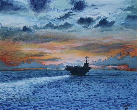 USS Aircraft Carrier Painting by Jon Schaubhut - Fine Art America