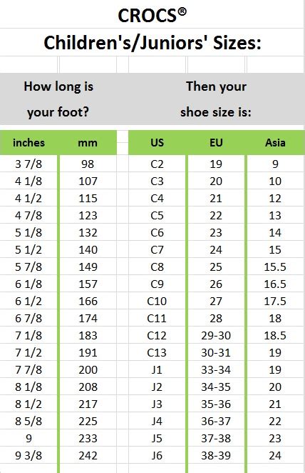 Crocs Size Chart