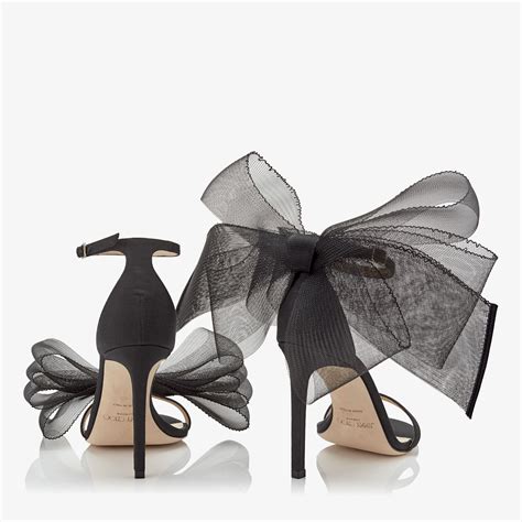 Black Sandals with Asymmetric Grosgrain Mesh Fascinator Bows | AVELINE ...