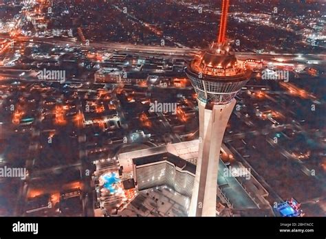 Aerial view of Las Vegas skyline and tower from helicopter Stock Photo ...