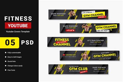 Fitness Gym Channel Youtube Banner Template | Youtube banner template ...