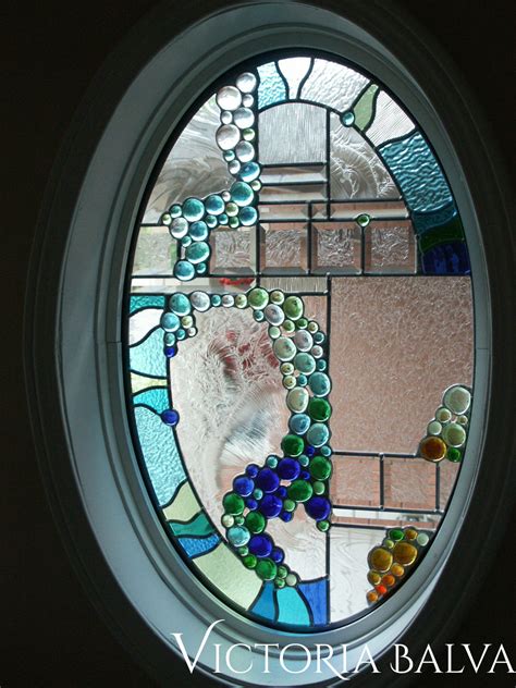 Modern design stained glass oval window Irine – Victoria Balva