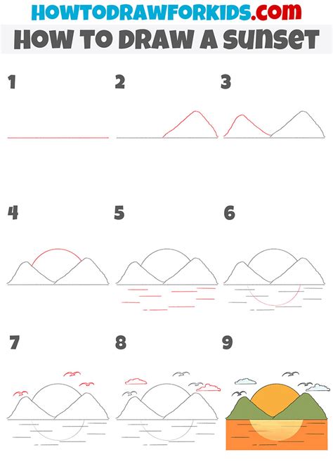 How to Draw a Sunset - Easy Drawing Tutorial For Kids