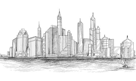 New York Skyline Drawing Outline