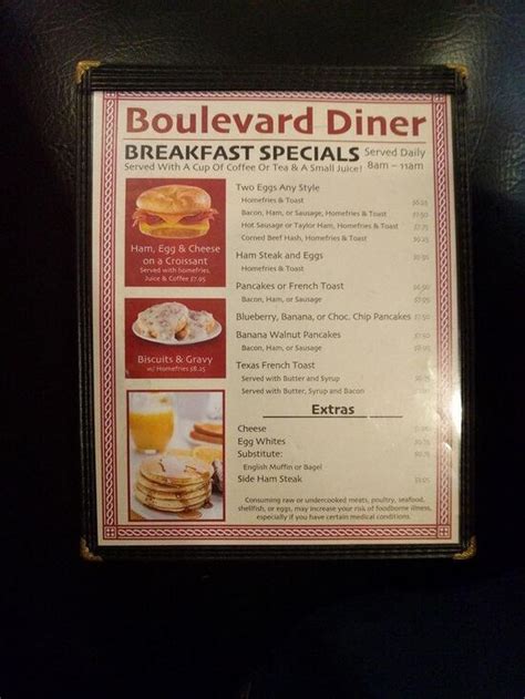 Menu at Boulevard Diner restaurant, Scranton