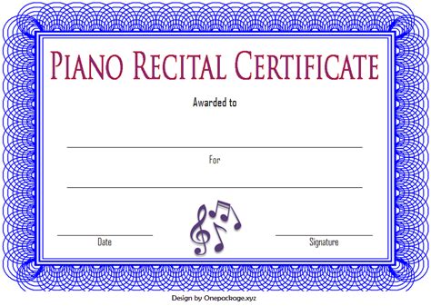 Piano Recital Certificate Template Free Printable (Semi-Formal ...