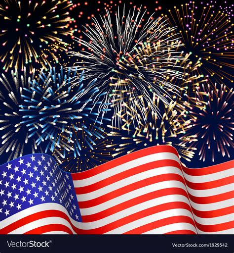 Usa flag with fireworks Royalty Free Vector Image