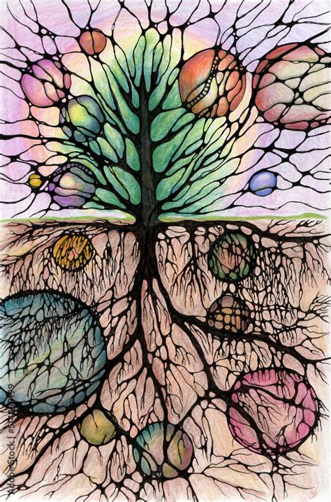 Tree of life, neuro art graphic concept, abstract pencil drawing, art ...