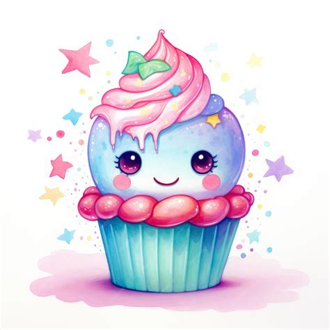 Premium Photo | Watercolor Kawaii Cupcake