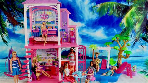 Barbie 2 Story Beach House Unboxing Set Up Dollhouse Tour Play with ...