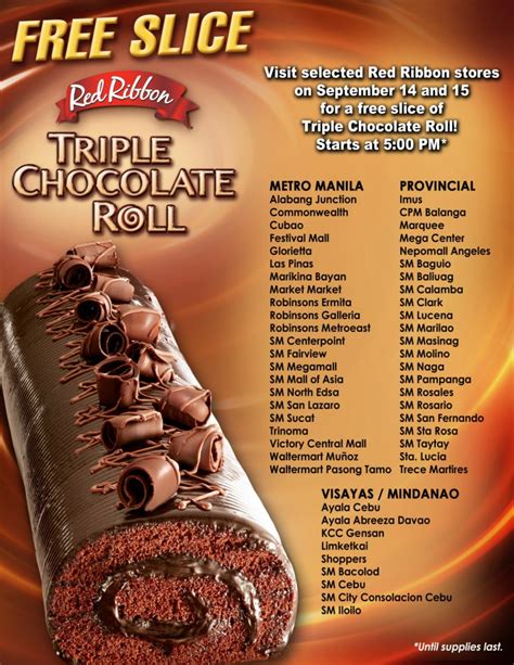 Red Ribbon: Free Slice Of Their New Triple Chocolate Roll | Pamurahan ...