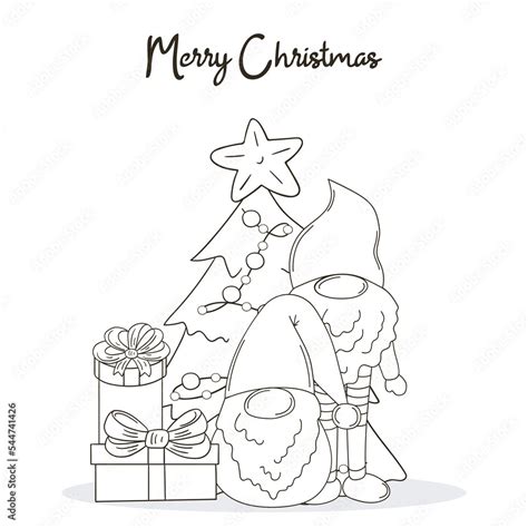 Coloring Christmas illustration with gnomes Stock Vector | Adobe Stock