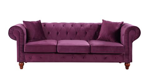 Vintage Style Velvet Chesterfield Sofa In Purple - Walmart.com ...