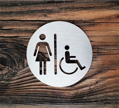 Female restroom sign metal. Silver bathroom door sign. Womens toilet ...