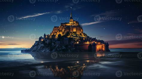 Night view of Mont Saint-Michel. Generative AI 32977627 Stock Photo at ...