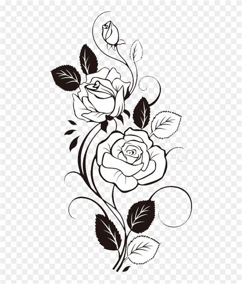 Download Sunflower Clipart Black And White - Rose With Vines Drawing ...