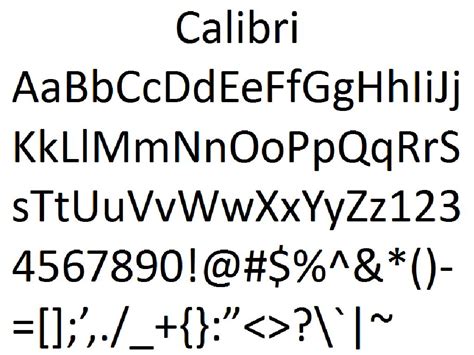 Font Alphabet Styles: Calibri