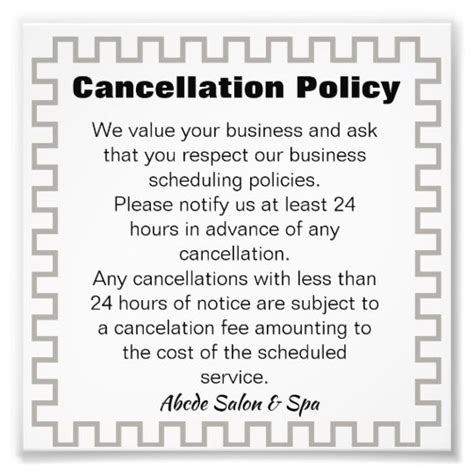 Cancellation policy poster Reduce no-show or last-minute cancellations ...