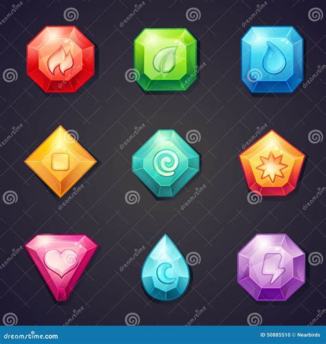 Set of Cartoon Colored Stones with Different Signs Element for Use in ...