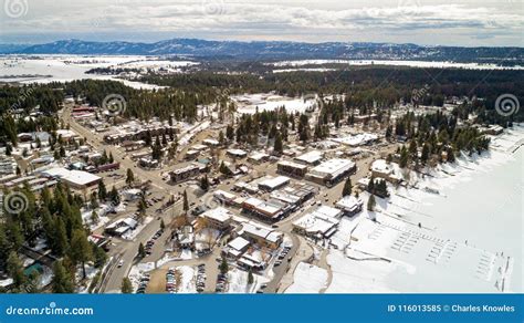 Aerial View of the Little Community of McCall Idaho with Boat Do Stock ...