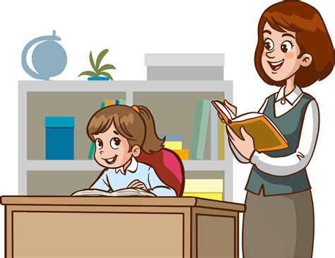 teacher and students are studying in the classroom cartoon vector ...