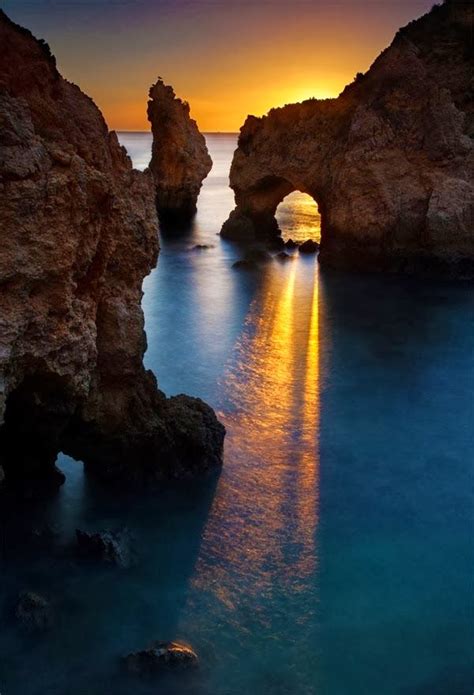 Sunset in Carvoeiro Beach Algarve Portugal