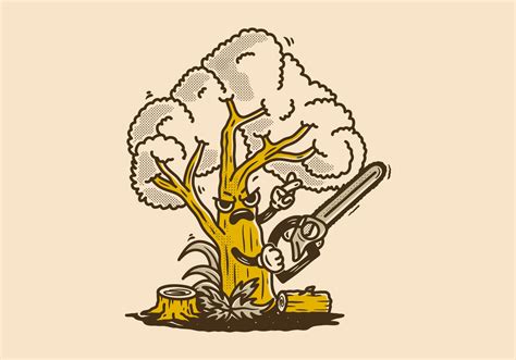 Mascot character design of a big tree holding chainsaw 22999645 Vector ...