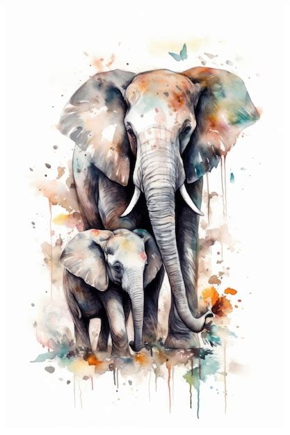 Premium Photo | A watercolor painting of a mother elephant and her baby ...