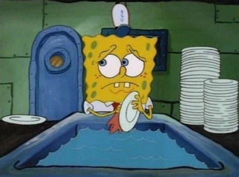 Spongebob Uncomfortably Washing Dishes Meme | Spongebob memes ...