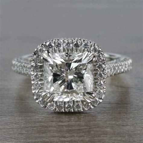 Sparkling 2 Carat Cushion Cut Diamond Ring With Diamond Halo