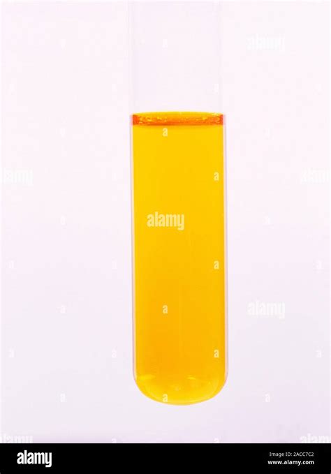 Potassium dichromate (K2Cr2O7) solution in a test tube. The yellow ...