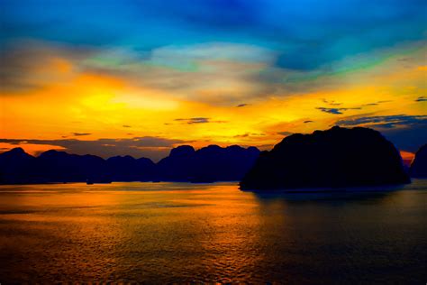 Sunset over Ha Long Bay Vietnam. : Outdoors