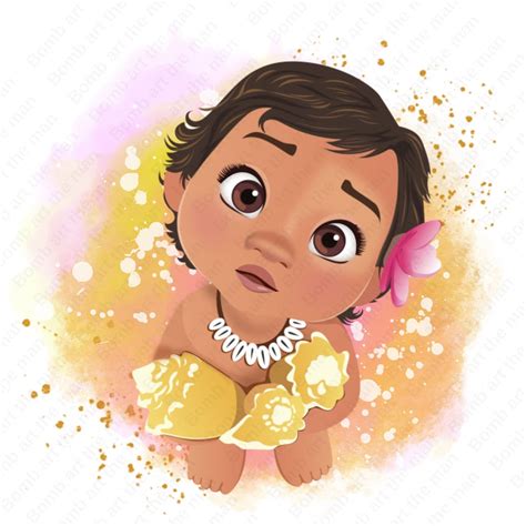 Baby Moana Clipart, Baby Moana Png, Watercolor Background, Instant ...