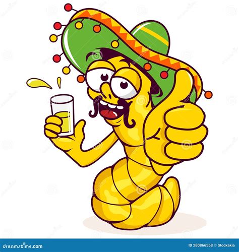 Cartoon Tequila Worm Drinking a Shot of Tequila. Vector Illustration ...