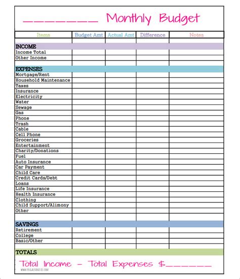 Easy Printable Monthly Budget Template - Printable Templates