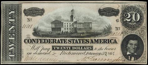 Confederate Currency $20 Dollar Bill Civil War Note 1864 T-67 ...