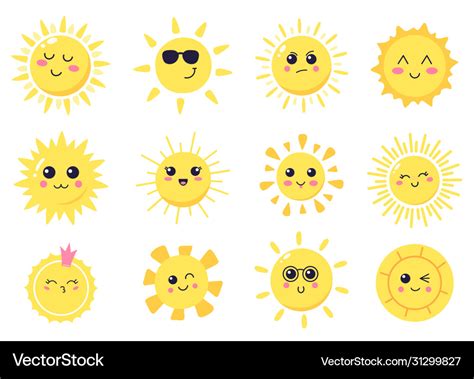 Happy cartoon sun hand drawn cute smiling suns Vector Image