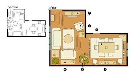 the floor plan for a living room and dining room in an apartment, with ...