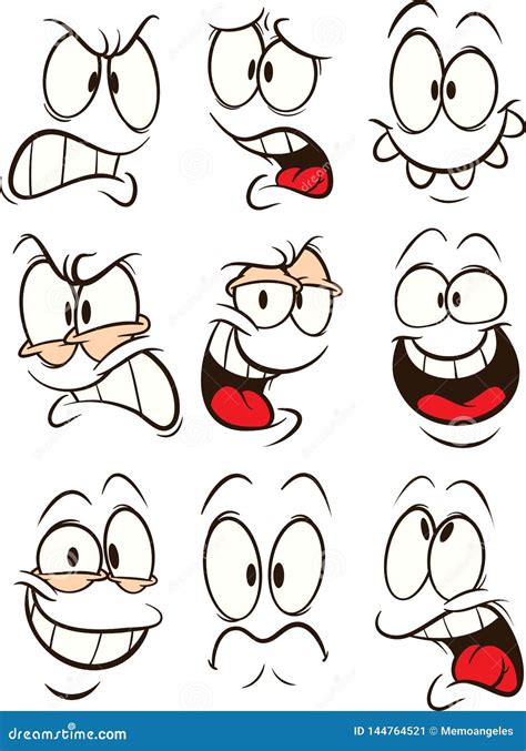 Funny Cartoon Faces with Different Expressions Stock Vector ...